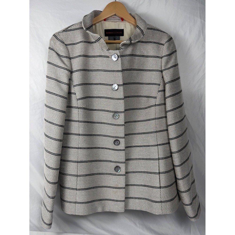 Nina McLemore Size 6 Silk Lined Striped Textured Jacket Blazer Made USA